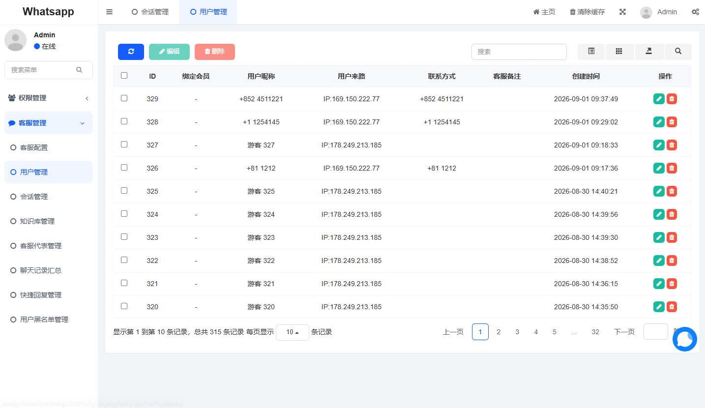 多语言WhatsApp盗号系统/手动上号/客服轮训/前端uniapp